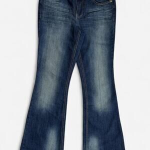 LEI Jeans Juniors Size 7 Regular Flare Bootcut Low Rise Stretch Blue Denim Y2K